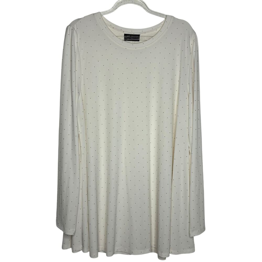 Lane Bryant Womens 14/16‎ White Blouse Top Gold Dots Long Sleeve Holiday